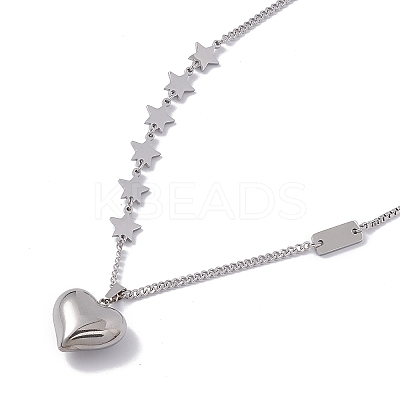 Non-Tarnish 304 Stainless Steel Heart & Star Pendant Necklace for Women NJEW-F298-12P-1
