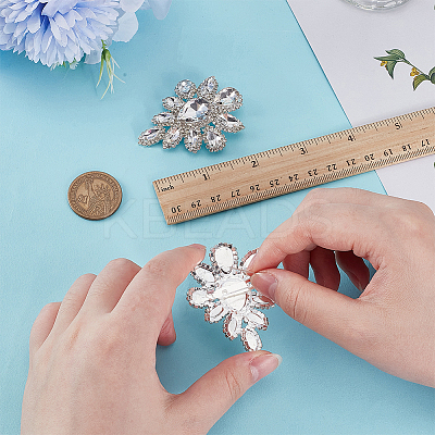 2Pcs Silver Alloy Glass Brooch JEWB-FG0001-55A-1