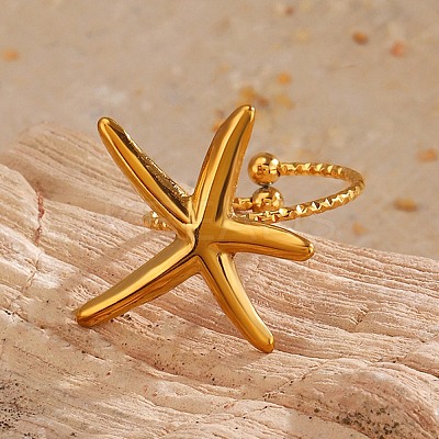 304 Stainless Steel Adjustable Open Cuff Rings for Women LS-RJEW-K303-01G-1