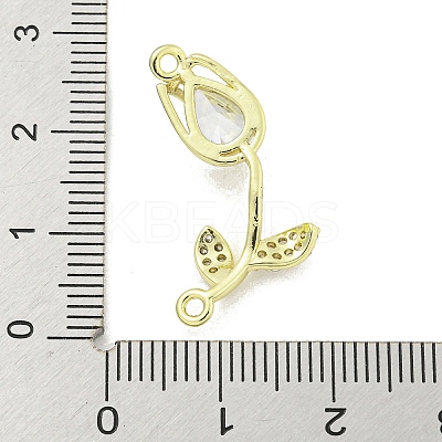 Rack Plating Brass Micro Pave Clear Cubic Zirconia Flower Connertor Charms KK-Z043-03C-1