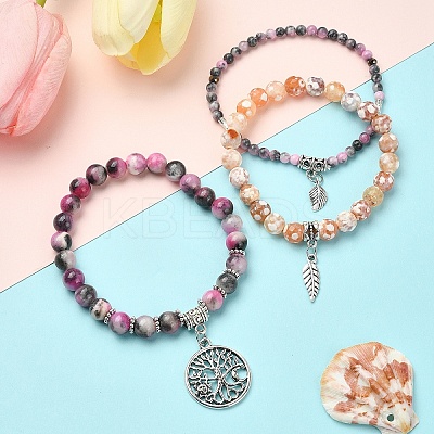 DIY Natural Crazy Agate & Fire Crackle Agate Stretch Bracelet Making Kit DIY-YW0008-49-1