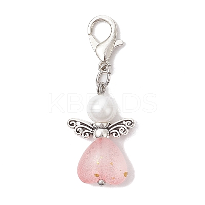 7Pcs Heart Angel Acrylic & Glass Pearl Pendant Decorations HJEW-JM03729-01-1