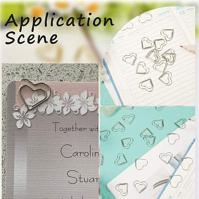 100Pcs Heart Shape Iron Paper Clips TOOL-WH20002-03A-P-1