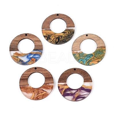 Opaque Resin & Walnut Wood Pendants RESI-T060-51M-1