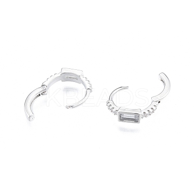 Clear Cubic Zirconia Rectangle Hoop Earrings EJEW-C048-06P-1