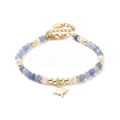 Brass Star Charm Bracelet & Necklace SJEW-JS01268-1