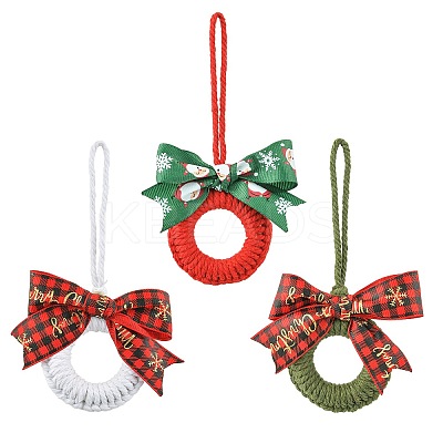 3Pcs 3 Colors Handmade Cotton Christmas Wreath Pendant Decoration HJEW-JM02702-1