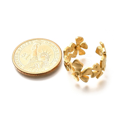 Flower 201 Stainless Steel Open Cuff Ring for Women RJEW-A053-02D-G-1