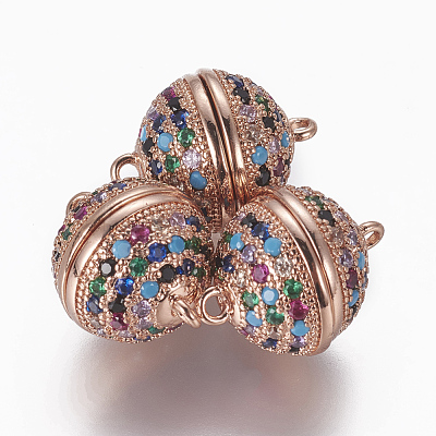 Brass Micro Pave Cubic Zirconia Magnetic Clasps with Loops ZIRC-L082-D-02-RG-1