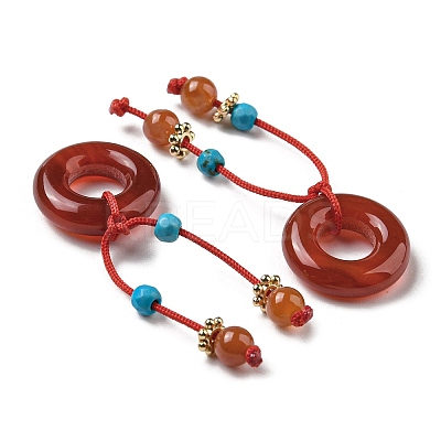 Natural Red Agate Donut Pendants G-R489-03-1
