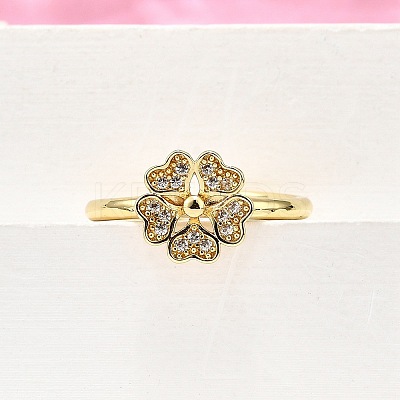 Brass Micro Pave Clear Cubic Zirconia Cuff Rings for Women RJEW-H247-27G-1