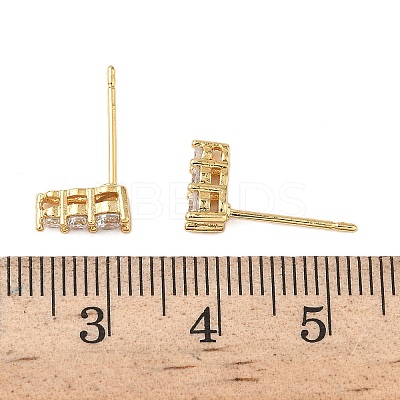 Brass Micro Pave Clear Cubic Zirconia Flat Round Stud Earring Findings KK-D504-27G-1