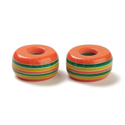 100Pcs Rainbow Striped Resin European Beads RESI-D051-01A-1