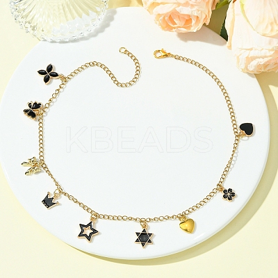 Star Heart Flower 304 Stainless Steel Cable Chain Necklaces NJEW-FS00009-1