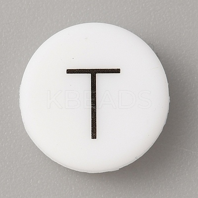 White Flat Round with Black Letter Silicone Beads LS-SIL-TAC0009-03T-1
