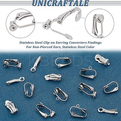 50Pcs 5 Style 201 & 304 Stainless Steel Clip-on Earring Converters Findings STAS-UN0038-19-1
