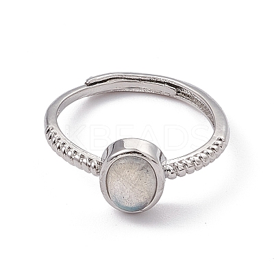 Oval Natural Labradorite Adjustable Rings RJEW-G273-04P-01-1