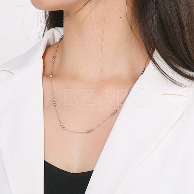 Non-Tarnish 304 Stainless Steel Round Beaded Link Chain Necklaces for Women LS-NJEW-D058-02P-1