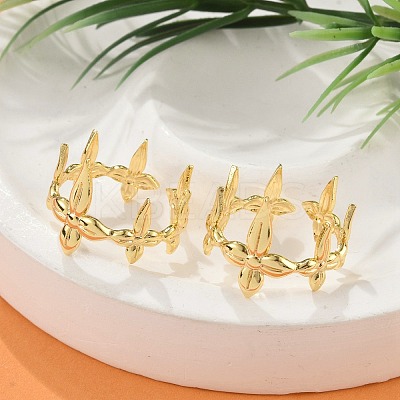 Flower Brass Cuff Rings for Women RJEW-B119-07G-1