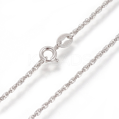 Anti-Tarnish Rhodium Plated 925 Sterling Silver Rope Chain Necklaces STER-L059-17P-1