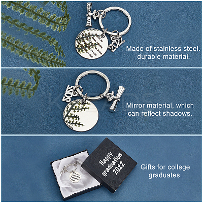 9Pcs 9 Style Graduation Theme 201 Stainless Steel Keychain Clasps KEYC-PH0001-52-1
