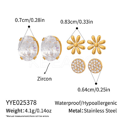 3 Pairs 304 Stainless Steel Earring Sets VB5348-2-1