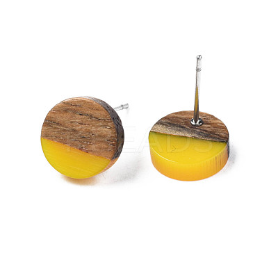 Opaque Resin & Walnut Wood Stud Earrings EJEW-N017-008-B05-1