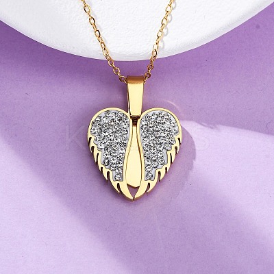 304 Stainless Steel Polymer Clay Rhinestones Wing Openable Pendant Necklaces for Women NJEW-Z065-14G-03-1