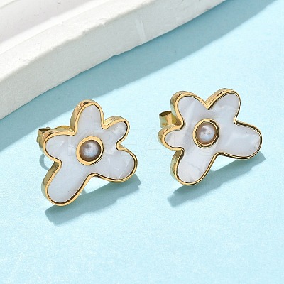 Flower 304 Stainless Steel Pendant Necklaces & Stud Earrings Sets for Women SJEW-B020-02G-1