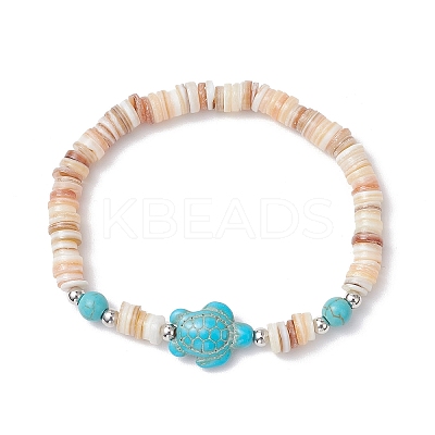 Natural Freshwater Shell with Synthetic Turquoise Beads Stretch Bracelets for Men Women BJEW-JB11745-02-1