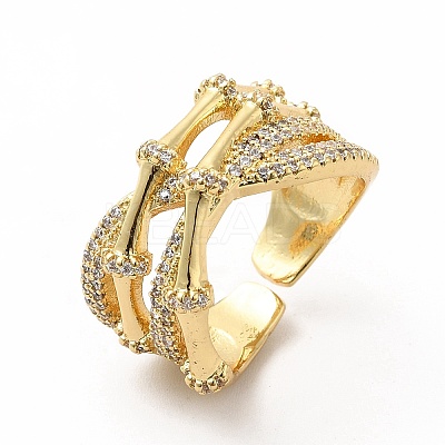 Clear Cubic Zirconia Bamboo Criss Cross Open Cuff Ring KK-A180-45G-1