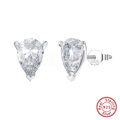 925 Sterling Silver Micro Pave Clear Cubic Zirconia Stud Earrings EJEW-G443-01P-1