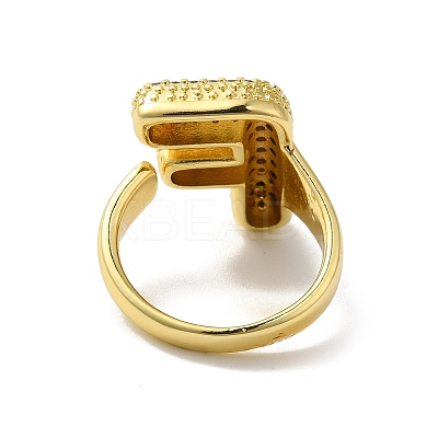 Letter Brass Micro Pave Clear Cubic Zirconia Open Cuff Ring for Women RJEW-N046-03F-G-1