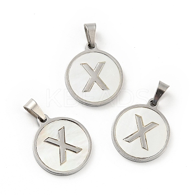 304 Stainless Steel with White Shell Pendants STAS-G268-01X-P-1