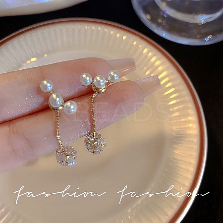 Flower Stainless Steel & Imitation Pearl Stud Dangle Earrings for Women VE3323-2-1