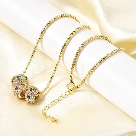 Brass Micro Pave Colorful Cubic Zirconia 3 Rondelles Pendant Box Chain Necklaces NJEW-K287-03G-1