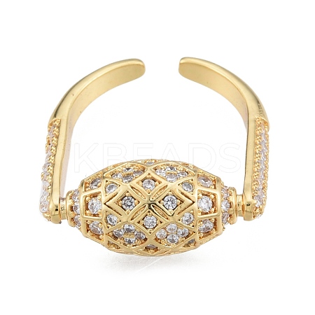 Clear Cubic Zirconia Oval Open Cuff Ring RJEW-G261-21G-1