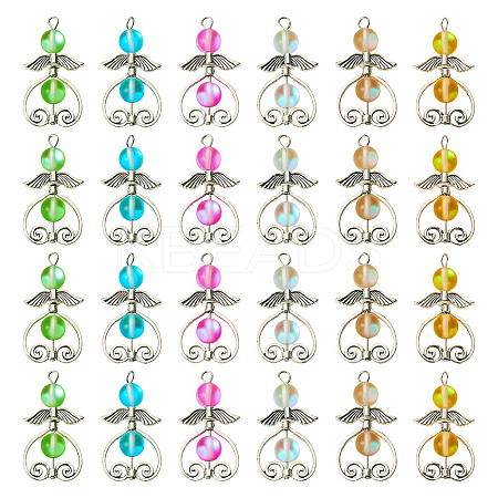 24Pcs 6 Colors Synthetic Moonstone Dyed Pendants with Antique Silver Plated Alloy Wing FIND-TA0003-86-1