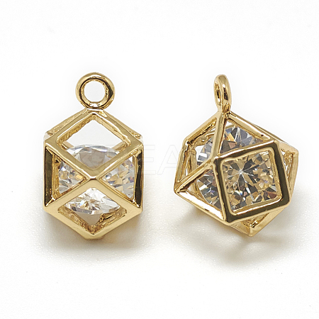 Brass Cubic Zirconia Charms KK-T032-033G-1