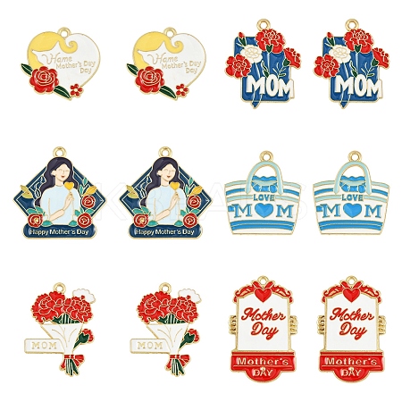 24Pcs 6 Styles Mother's Day Alloy Enamel Pendants FIND-FS0003-90-1