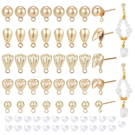 40Pcs 5 Styles Teardrop & Shell & Heart & Flat Round Alloy Stud Earrings Findings FIND-BC0004-92-1