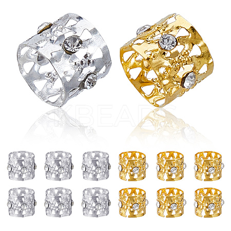 60Pcs 2 Colors Aluminum & Rhinestone Dreadlocks Braiding Beads FIND-DC0008-19-1