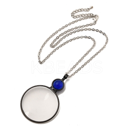 Flat Round Glass Magnifying Pendant Necklace for Women LS-NJEW-K125-01B-04-1
