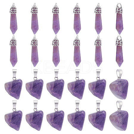 24Pcs 2 Styles Natural Amethyst Pendants G-UN0001-12C-1