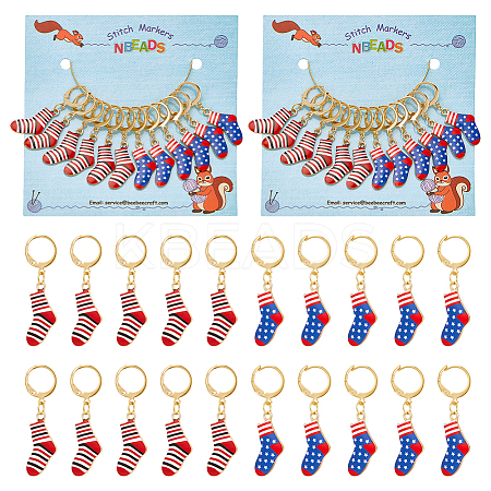Alloy Enamel Socks Charm Locking Stitch Markers HJEW-PH01673-1