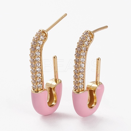 Brass Micro Pave Clear Cubic Zirconia Half Hoop Earrings EJEW-C502-06G-C-1