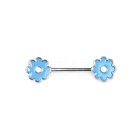 Brass Enamel Deep Sky Blue Flower Barbell Nipple Rings FS-WGE2017-06-1