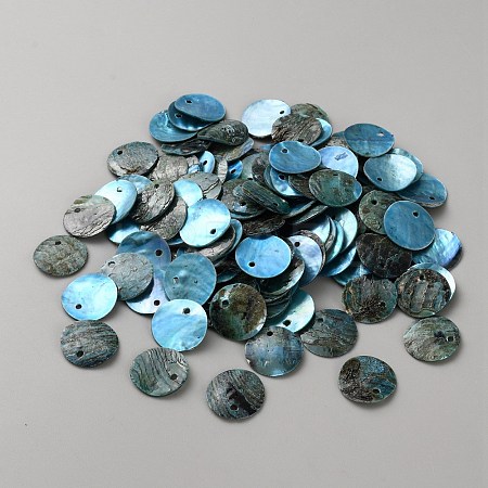 Natural Akoya Shell Dyed Disc Charms SHEL-WH0005-05B-1
