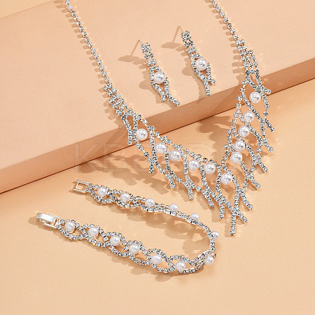 Horse Eye Alloy Crystal Rhinestone & Plastic Pearl Chain Necklaces & Stud Earrings & Bracelets Sets  FS-WG3003B-01-1