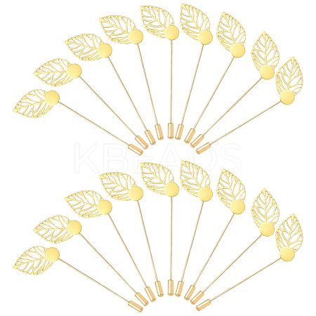 60Pcs Leaf Stainless Steel Round Tray Stick Lapel Pins JEWB-SC0001-75C-1